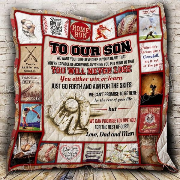 Baseball Son, Love, Dad And Mom Quilt Blanket