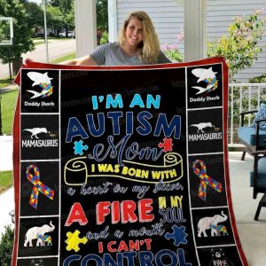 Autism Mom I Was Born With A Heart On My Sleeve Quilt Blanket Great Customized Gifts For Birthday Christmas Thanksgiving Mother's Day Perfect Gifts For Autism