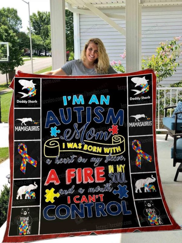 Autism Mom I Was Born With A Heart On My Sleeve Quilt Blanket Great Customized Gifts For Birthday Christmas Thanksgiving Mother's Day Perfect Gifts For Autism