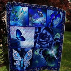 Blue Twinkle Butterfly Quilt Blanket Great Customized Gifts For Birthday Christmas Thanksgiving Perfect Gifts For Butterfly Lover