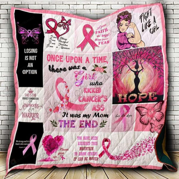 Breast Cancer Awareness My Mom Who Kicked Cancer’s Ass Quilt Blanket Great Customized Gifts For Birthday Christmas Thanksgiving Mother's Day Perfect Gifts For Breast Cancer Awareness