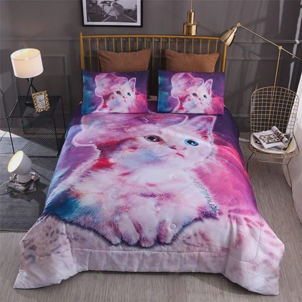 A Nice Night Multicolor Galaxy Cartoon Cats In A Hat Printed Sets With Pillowcases (Duvet Cover & Pillow Cases)